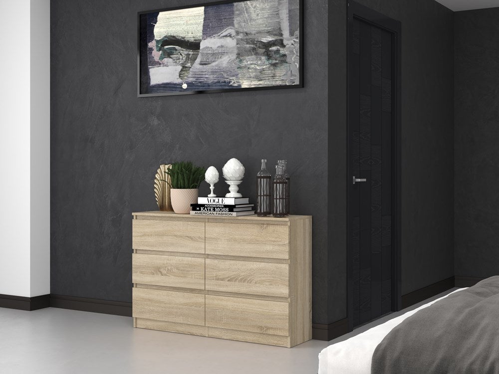 MILAN - Commode contemporaine chambre/salon/bureau 30x120x77 cm - 6 tiroirs - Meuble de rangementent - Chiffonier - Sonoma - 8