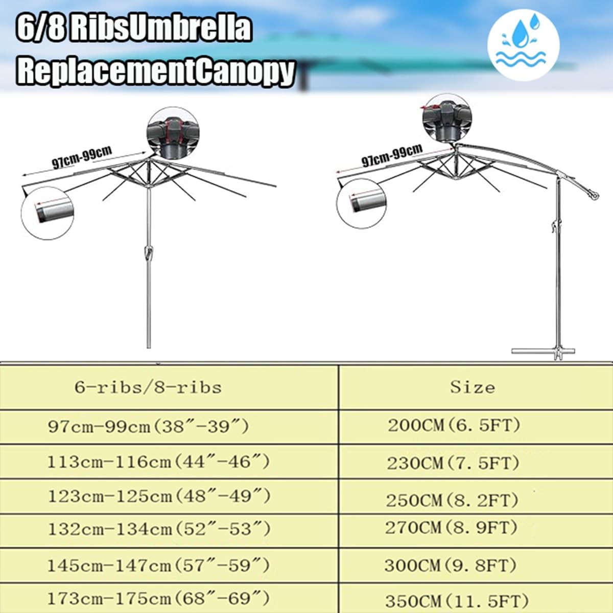 Telo Per Ombrellone Copertura Di Ricambio In Tessuto Per Ombrello 200cm 270cm 300cm, Tettuccio Superiore Per Ombrellone Di Ricambio 6/8 Stecche Copertura Superiore In Tessuto ( Color : 4 , Size