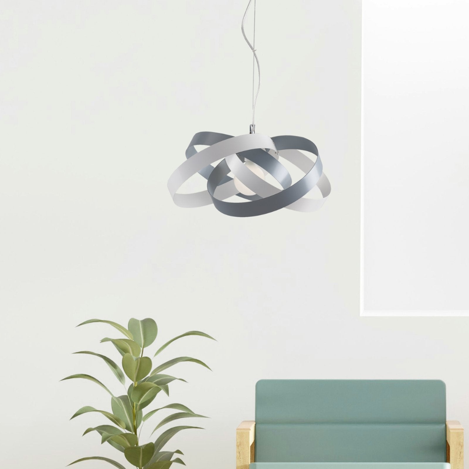 Vertigo Suspension en fer laqué blanc et gris avec câble en acier orientable 1 lumière 125 d.54 BL156-1-BG - 4