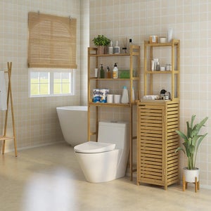 FOREHILL Étagère Salle De Bain Bambou - 7 Niveaux - 161x36x28cm - Blanc - Rangement Pour Salon/Cuisine