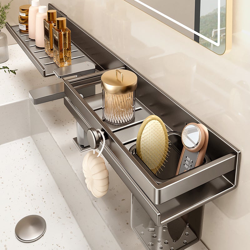 Étagère De Lavabo Au-dessus Du Robinet - Rangement Sans Perçage, Aluminium, 50x4,5x11,5 Cm - Pour Salle De Bain