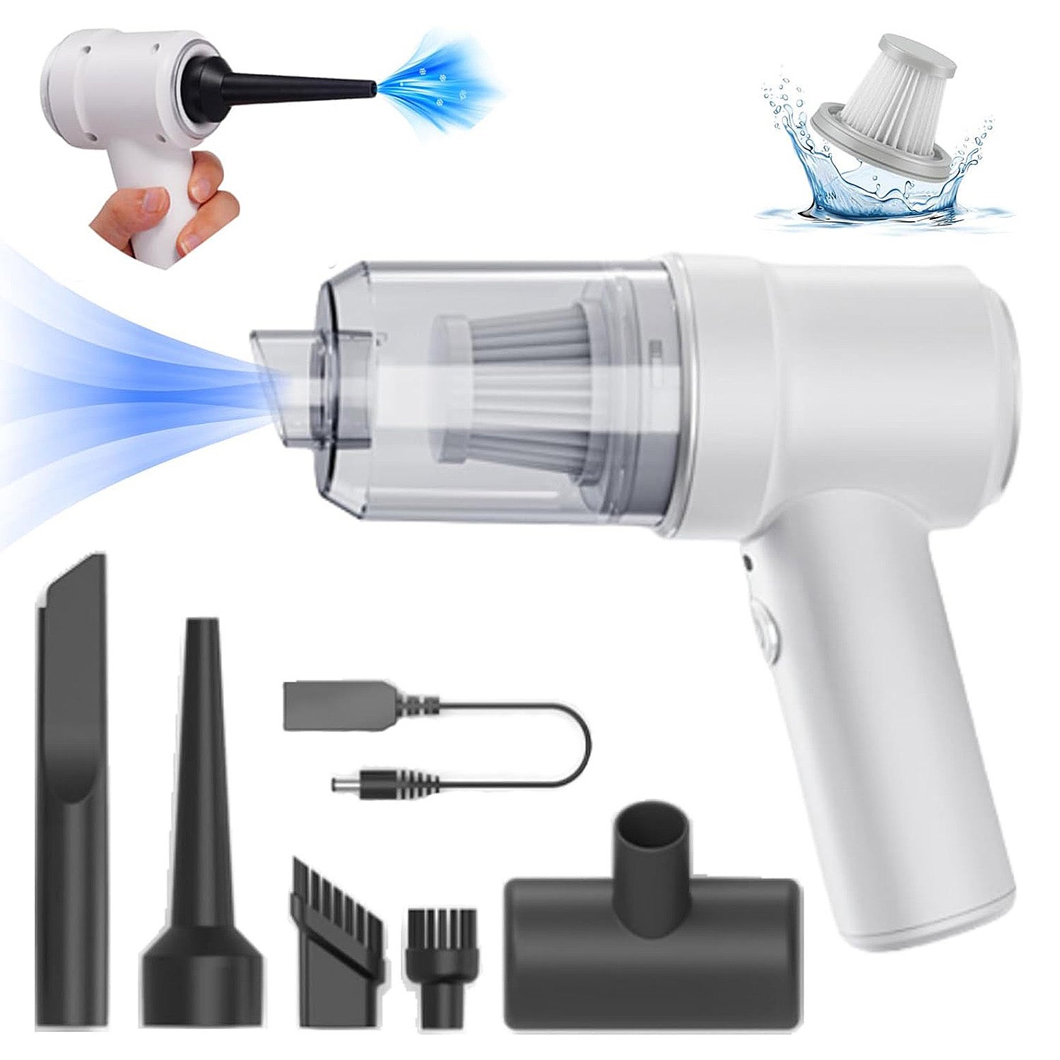Sverluus Aspirateur à Main Sans Fil 2 En 1 - 8000 Pa, Rechargeable USB-C, Filtre HEPA Lavable, Pour Voiture Et Maison
