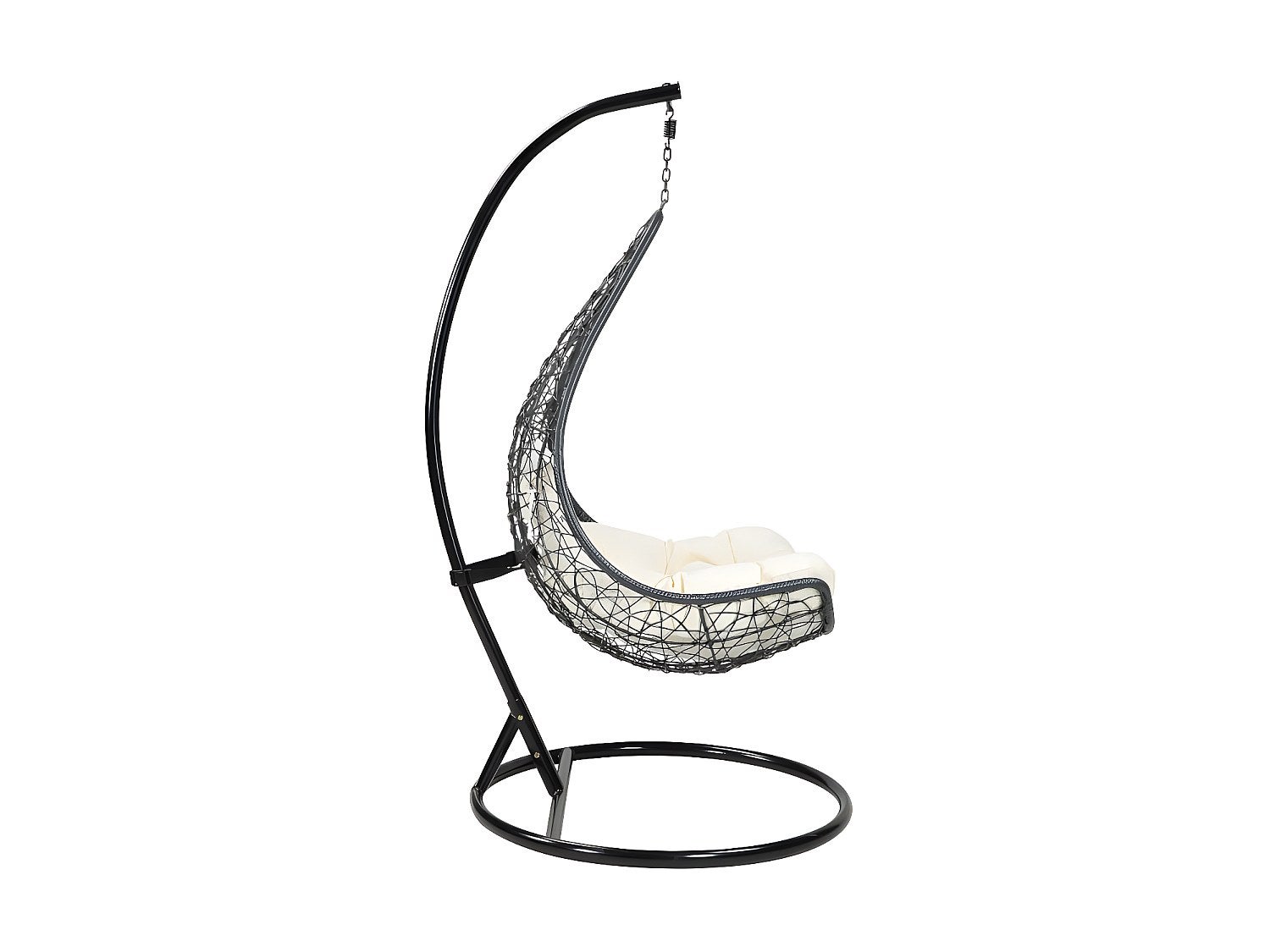 Fauteuil suspendu en résine tressée - Noir avec coussins blancs - OROSI de MYLIA - 5