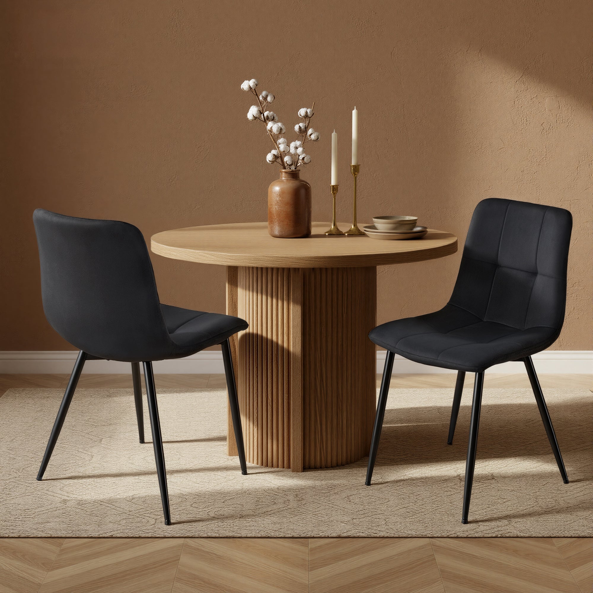 Lot de 4 Chaises Rembourrées en Velours, Chaises de Salle à Manger, Pieds Réglables, pour Cuisine, Salon, Noir - 2
