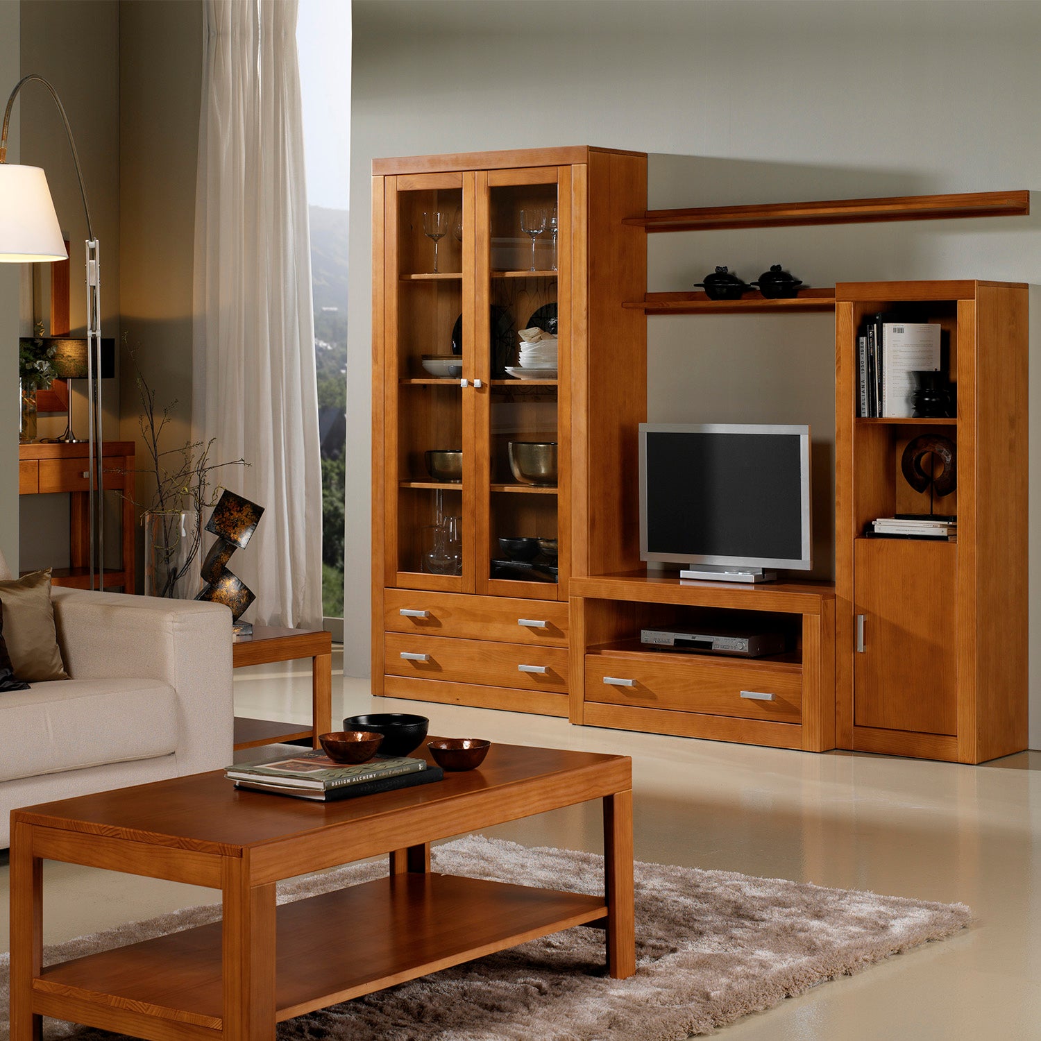 Kynus - Table TV Nova en pin massif couleur cerise, mesure 50x100x50 cm (Hauteur/Largeur/Profondeur). Cadre droit. - 4