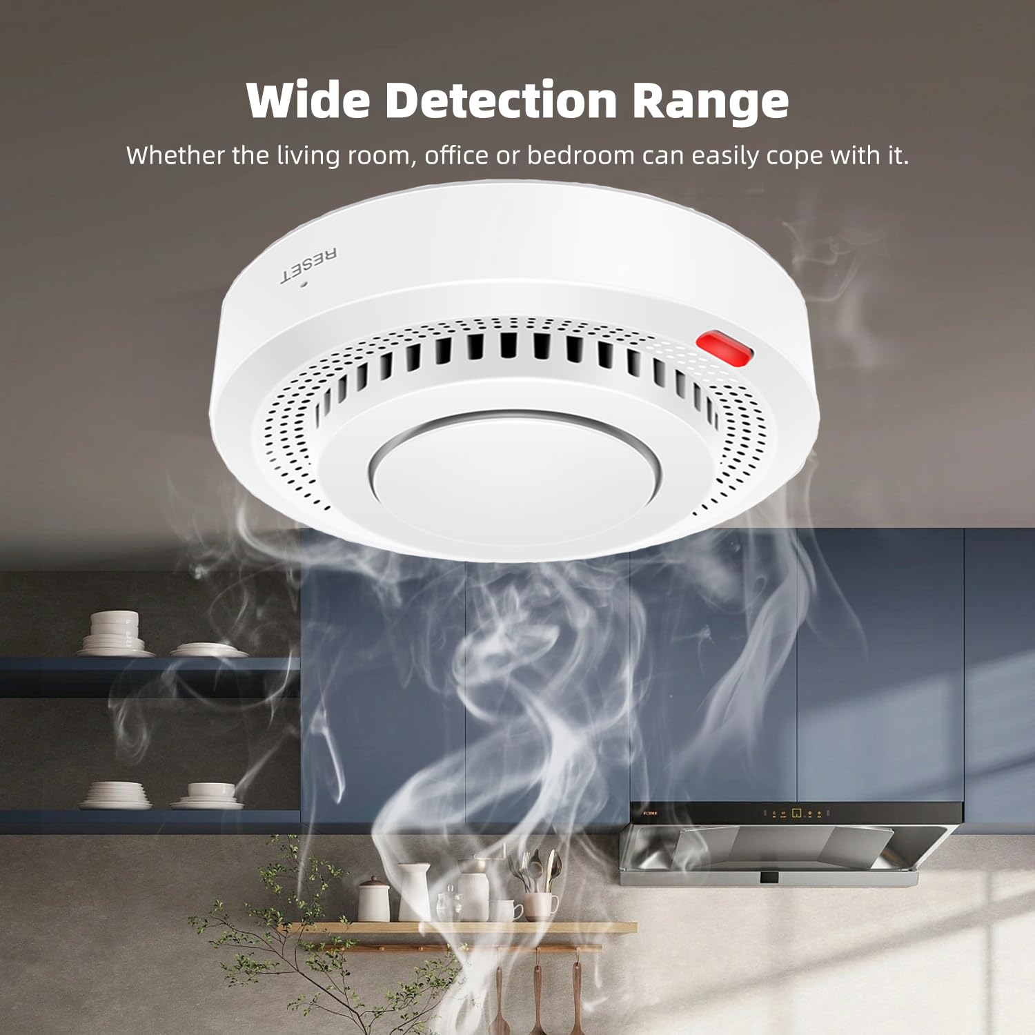 Détecteur de fumée intelligent Wi-Fi, alarme incendie, alarme de fumée sans fil domestique avec notification par application (batterie non incluse) - 7