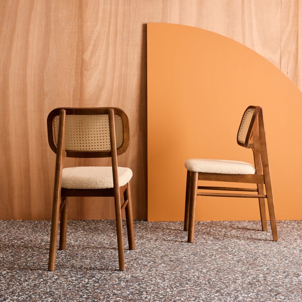 Silla vintage de madera de hévea y borreguito, set de 2, Nogal - 4