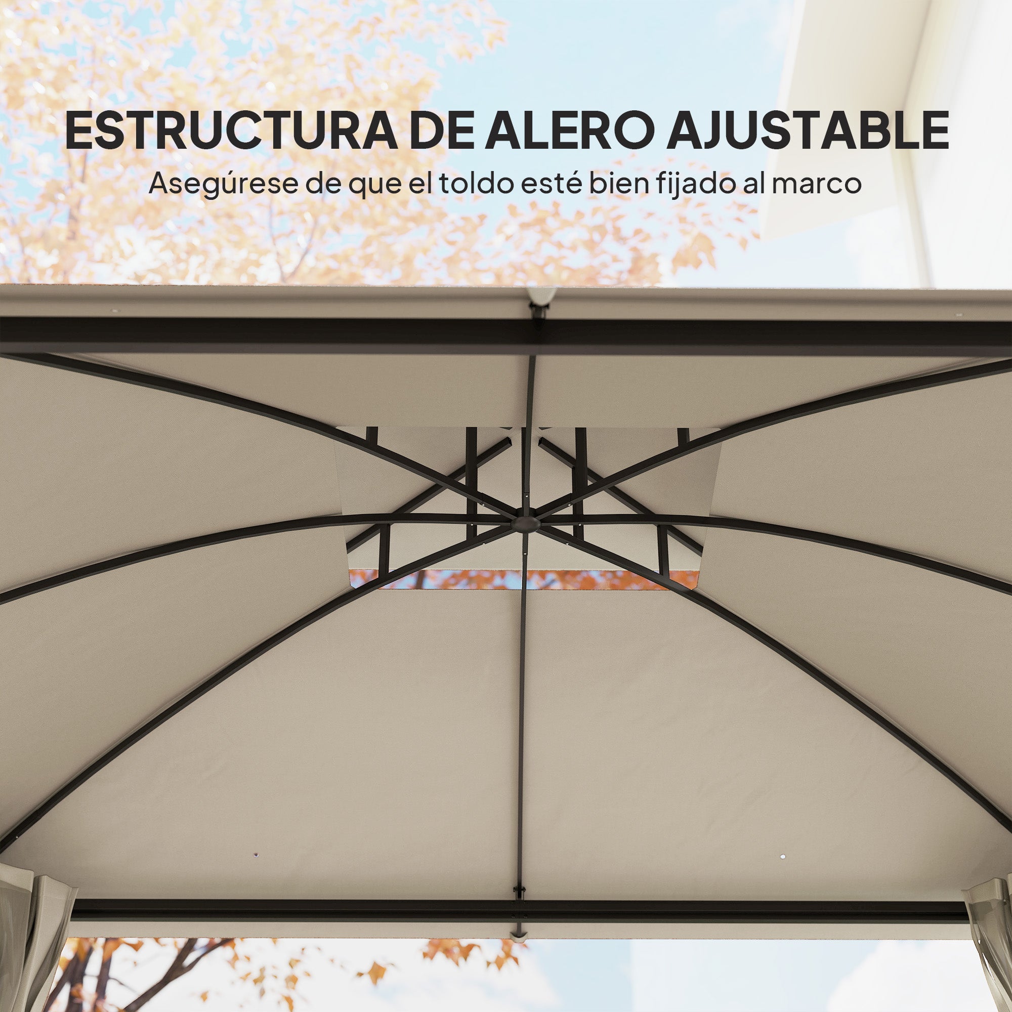 Cenador para Jardín Outsunny metal, tela de poliéster Beige 370x303x290 cm - 5
