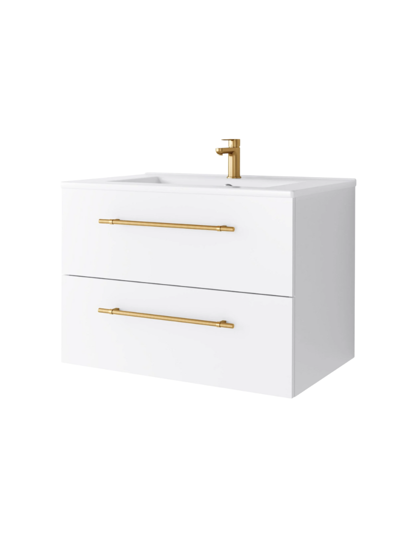 Zestaw szafka łazienkowa z umywalką ceramiczną Uptrend NAVA 70, 0D2S Biały Mat - uchwyt złoto 1 kpl.