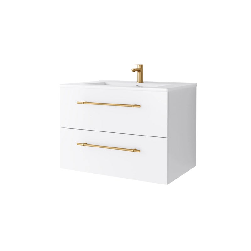 Zestaw szafka łazienkowa z umywalką ceramiczną Uptrend NAVA 70, 0D2S Biały Mat - uchwyt złoto 1 kpl.