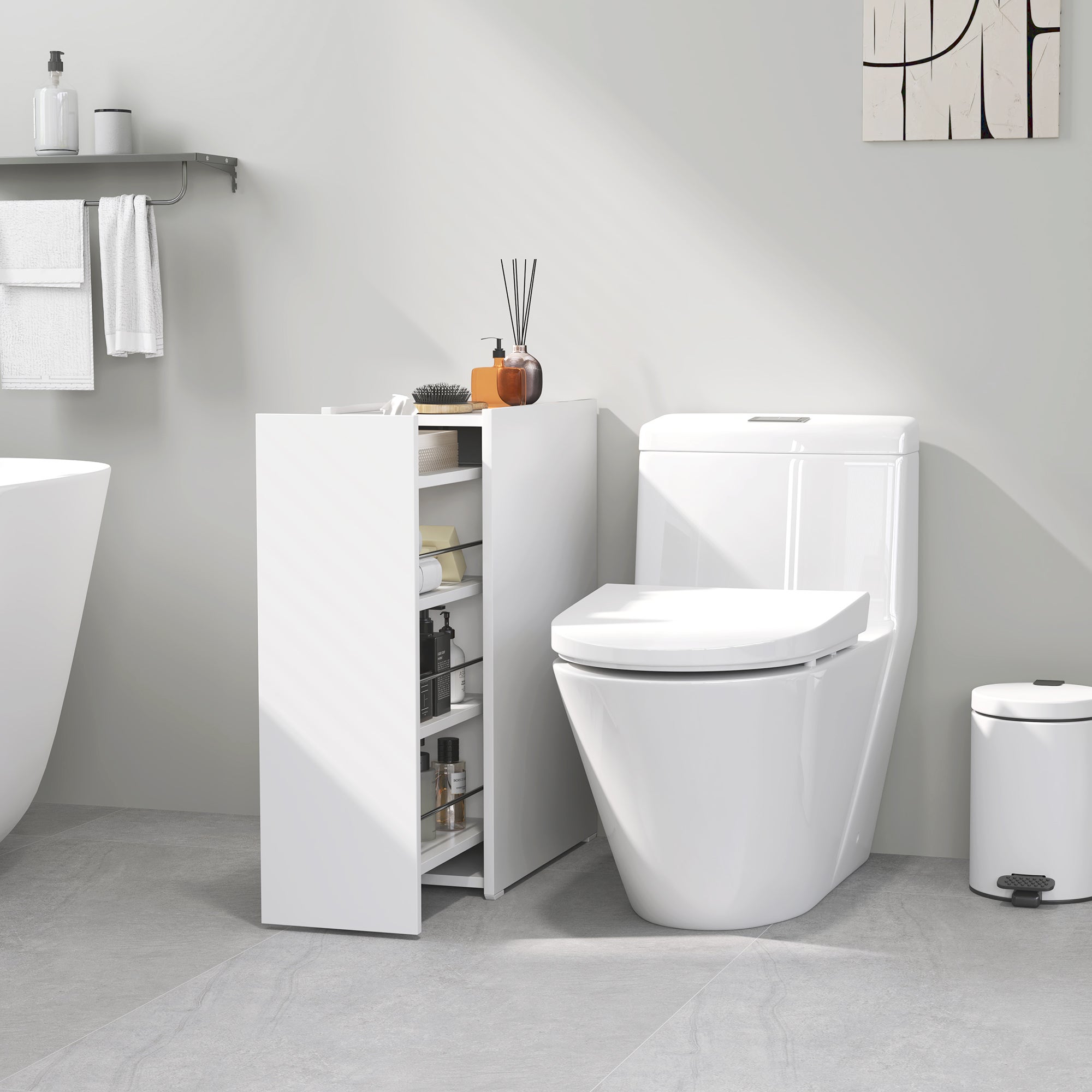 Mobiletto Bagno HOMCOM A 3 Ripiani – Salvaspazio, Con Cassetto Scorrevole, Ruote, Colore Bianco, 47x25x66.5 Cm