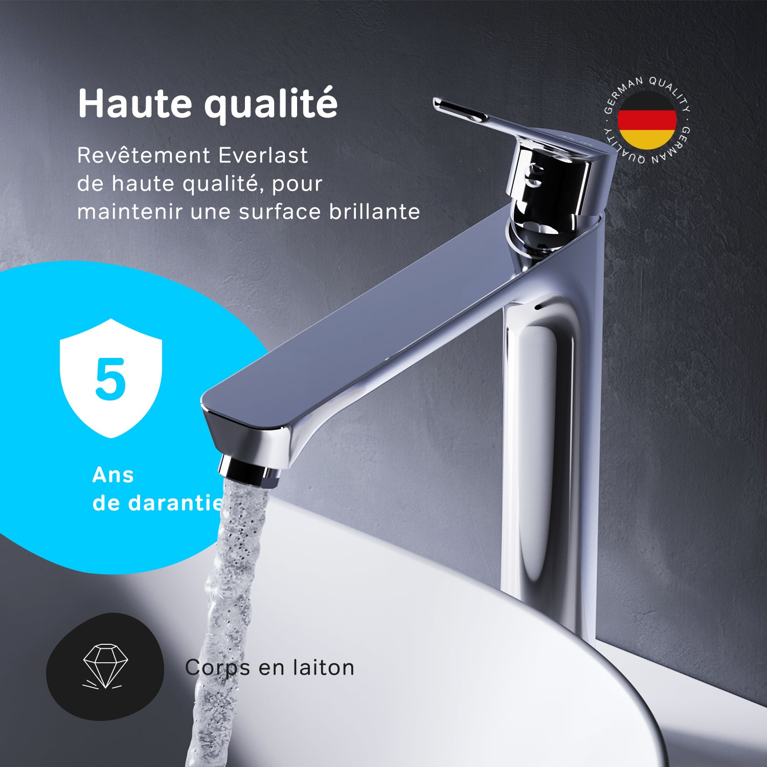 Mitigeur de lavabo, Robinet de Lavabo, avec bonde clic clac, Robinet de lave-mains, Chromé, taille L, FTA92200 AM.PM - 3