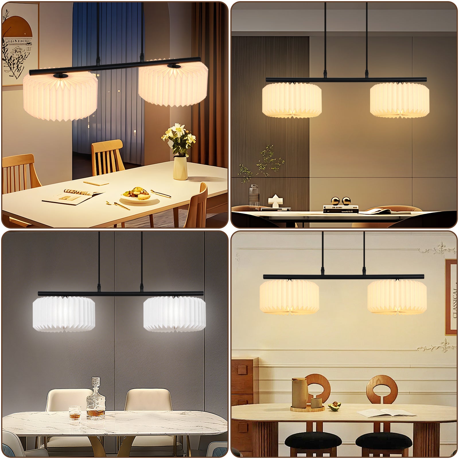 NETTLIFE Lampa wisząca do jadalni, lampa wisząca vintage, lampa wisząca do salonu, lampa do jadalni, 2 płomienie, biała - 3