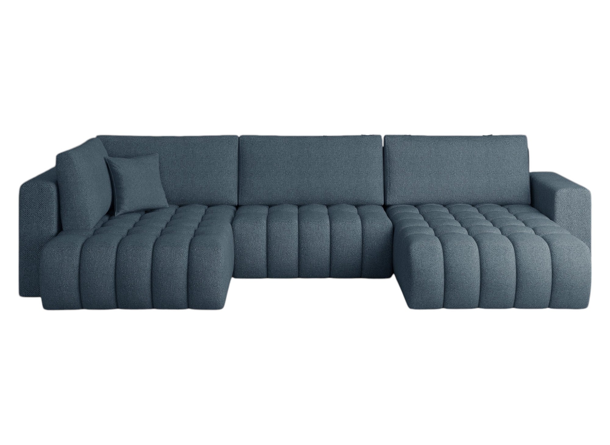 Canapé panoramique convertible design capitonné tissu bleu d'hiver ...