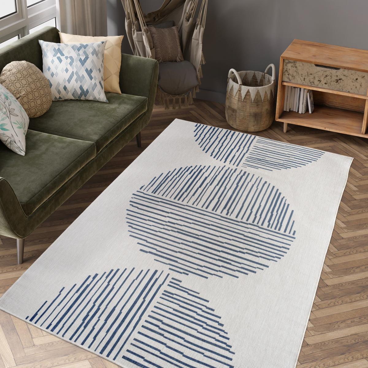 Tapis extérieur, kilim reversible 200x290 LYN2 BL REVERSIBLE bleu et crème - 8