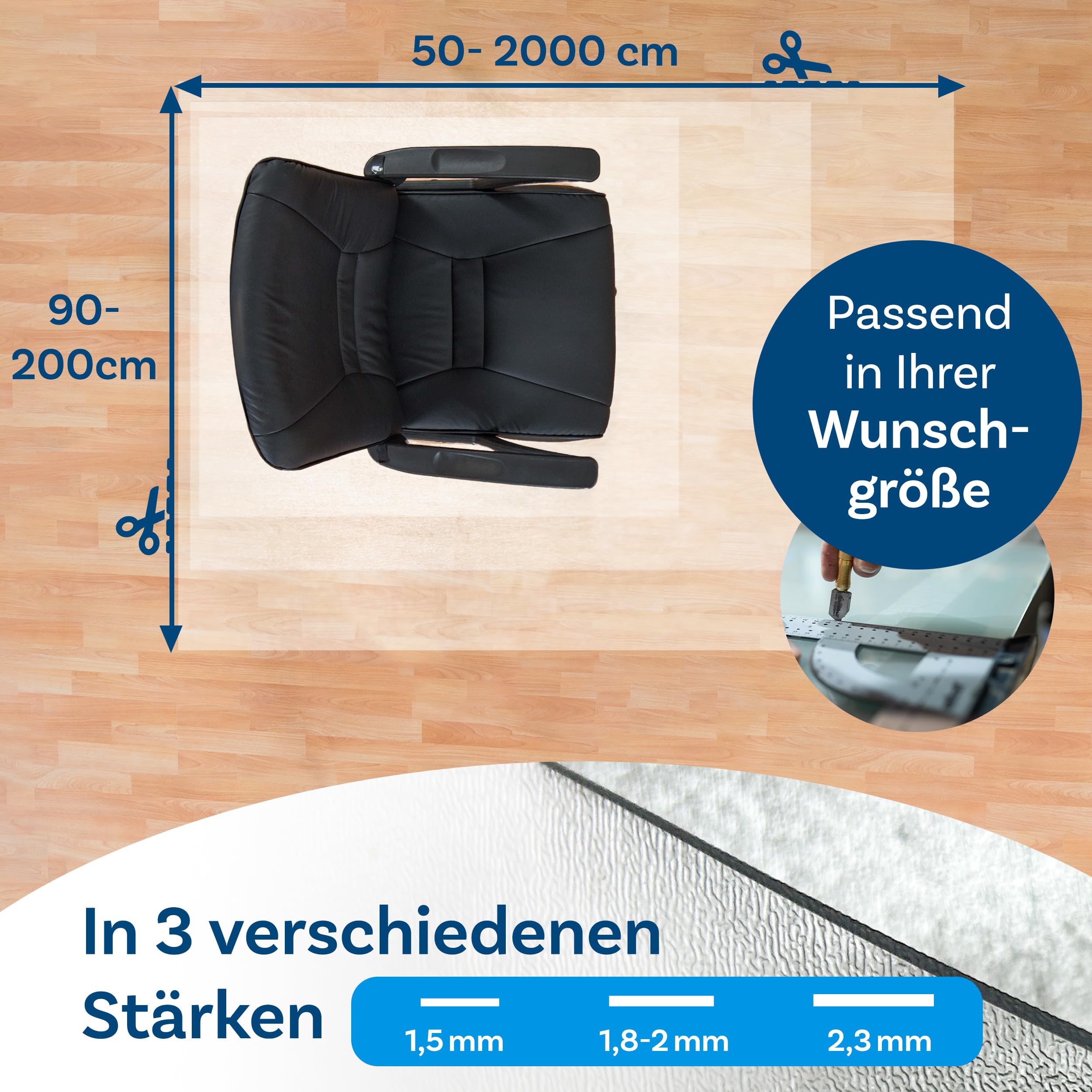 Neo Tapis de Protection pour sols durs pour Chaise de Bureau, épaisseur 1,5 mm, Semi-Transparent, 114 x 200 cm - 5