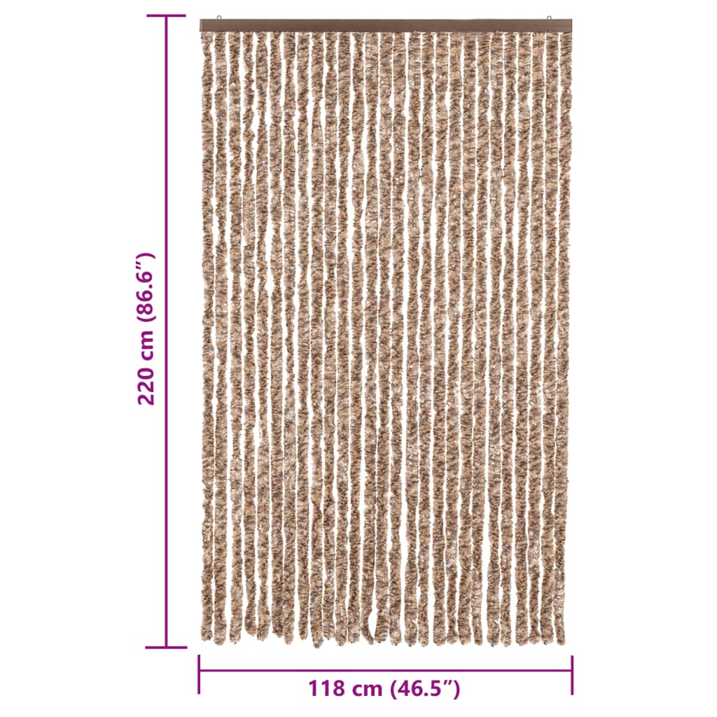 Rideau anti-mouches beige et marron foncé 118x220 cm chenille CFW65086 - 7