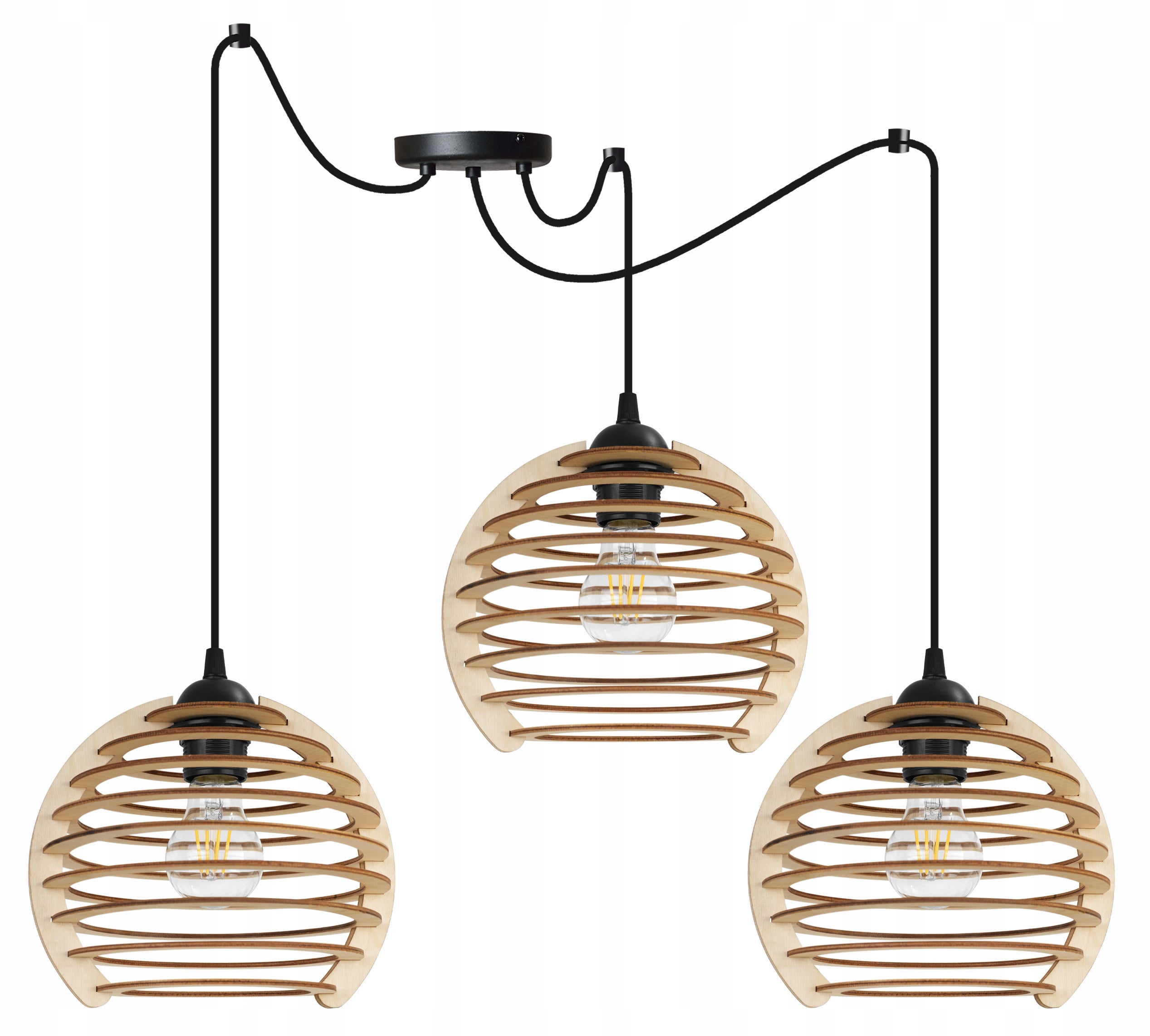 Lampa sufitowa wisząca Spider Timber glam 3xE27 abażur kula drewniana Light Home LH