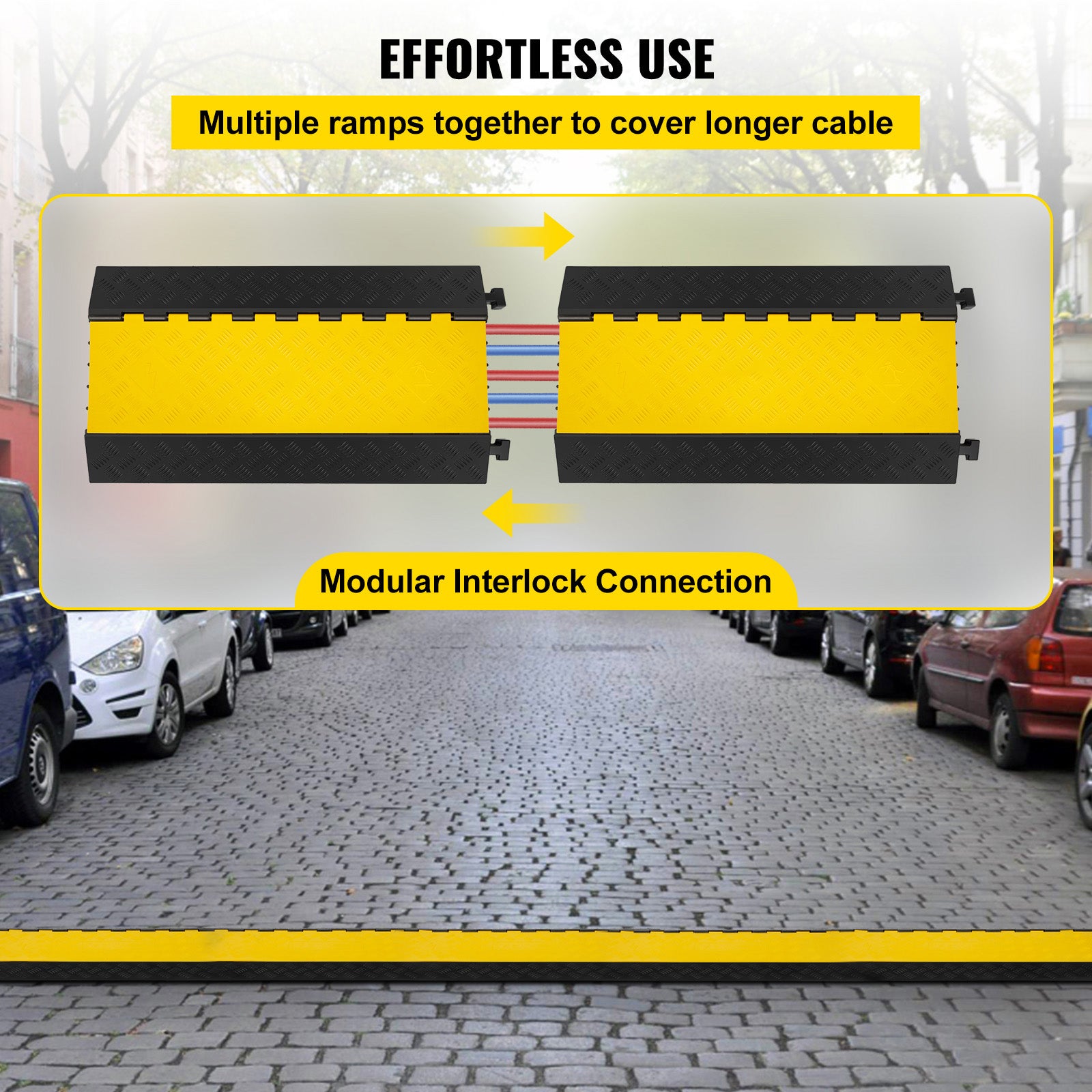 Protecteurs câble caoutchouc SucceBuy 5 canaux,66 000 lb,rampe robuste,ralentisseur vitesse allée,noir,110V,500W - 8