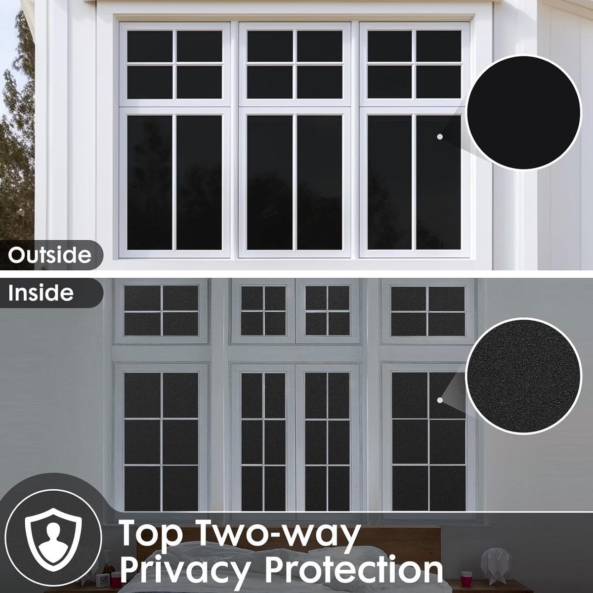 Coavas Pellicola Oscurante Per Finestre, Autoadesiva, Anti UV, Pellicola In Vetro Smerigliato Per La Privacy, Per Finestre Statiche, Glassa, Pellicola Per Finestre Per Casa, Nera, 45 X 200 Cm - Foto 2