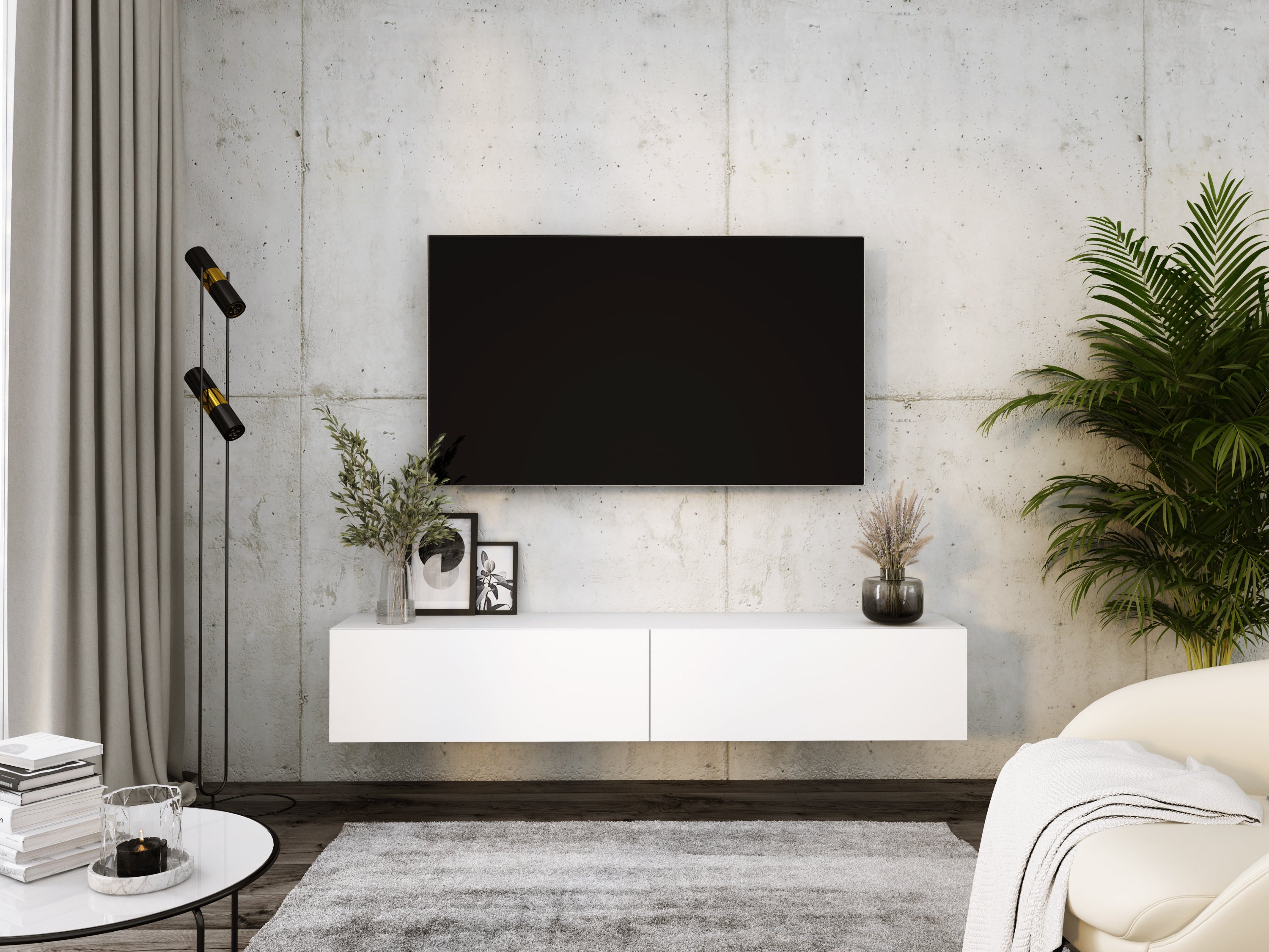 Szafka RTV : Biały Matowy, 170 x 32 x 34 cm