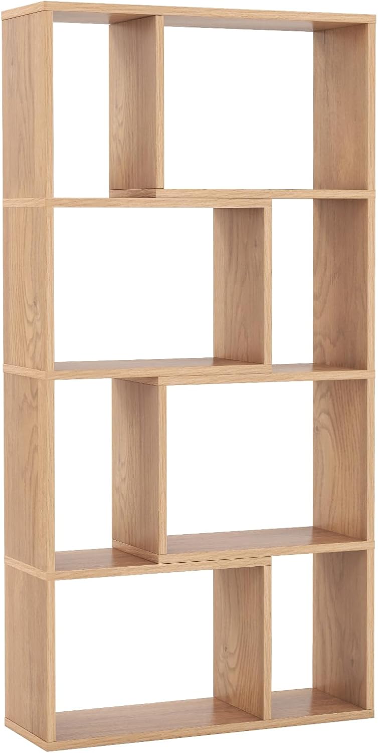 Libreria geometrica in legno, mensola aperta con 8 cubi, scaffale portaoggetti, per camera da letto, 60x20x120 cm (naturale) - 9