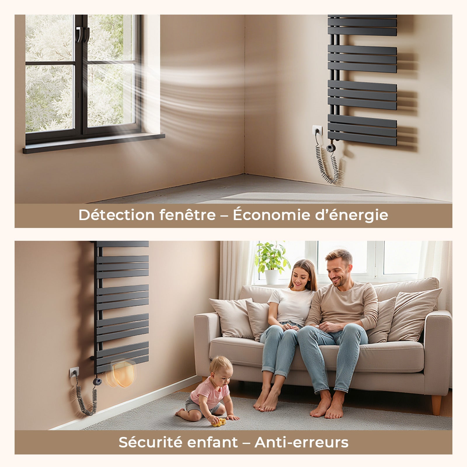 S'AFIELINA Sèche-serviettes électrique connecté WiFi avec thermostat digital, tige chauffante programmable, Anthracite,159,9x50 cm 1000Watts - 5