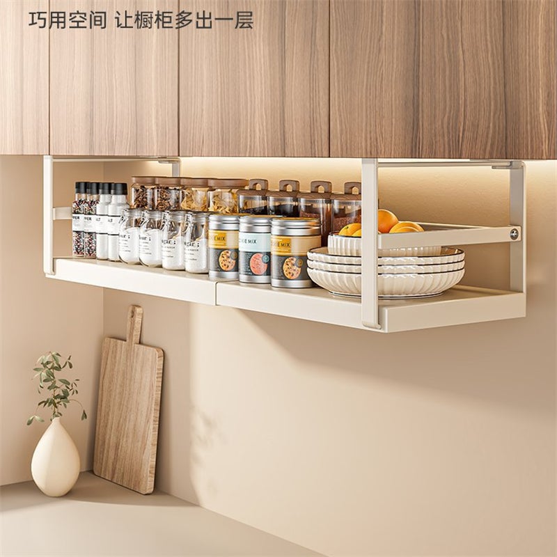 Porte-épices mural rétractable en acier inoxydable, support de rangement facile à installer et polyvalent, rétractable blanc 27-45*22*18.7 cm - 6