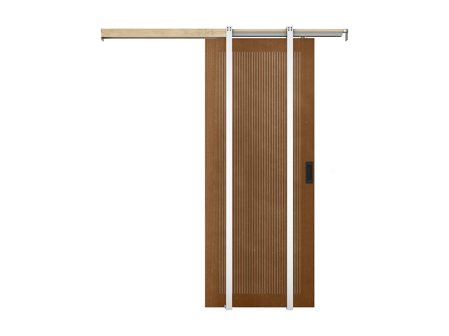 Porta scorrevole con sistema a incasso H205 x L83 cm in MDF e Legno Naturale scuro - SANDORA - 3