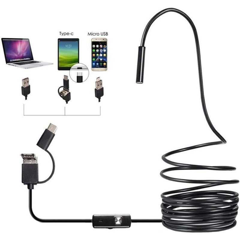 Endoscop industrial 3 în 1, cameră HD de 7 mm, tub flexibil cu 6 LED-uri, interfață USB pentru Android