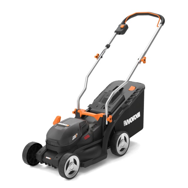 WORX WG733E, tosaerba a batteria 20 V, potente motore brushless, larghezza di taglio 33 cm, 6 livelli di altezza di taglio (25-75 mm), tecnologia Inte