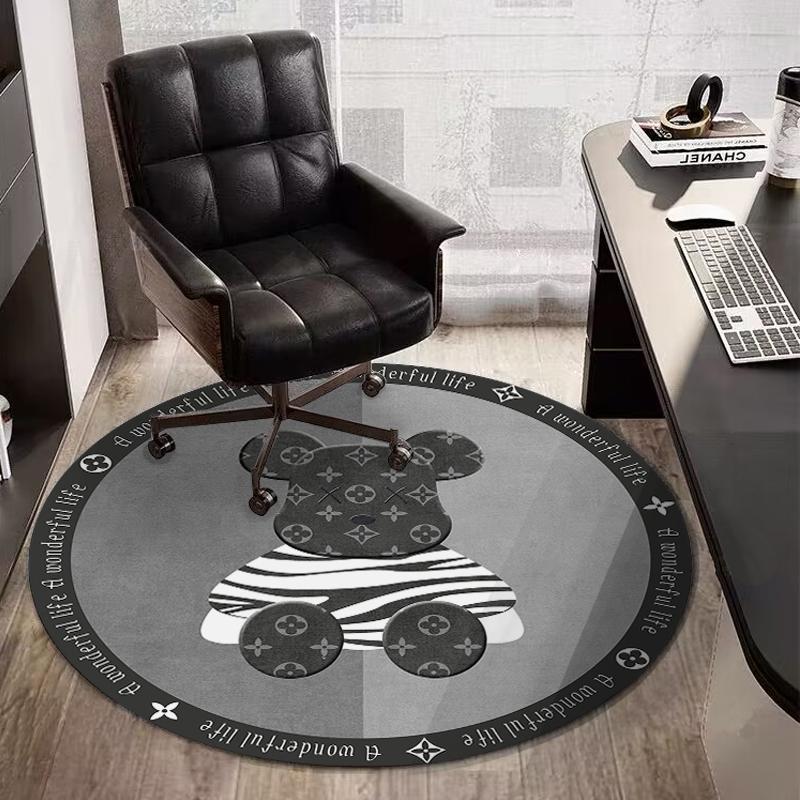 Tapis rond pour chaise de bureau de chambre,coussin pour chaise de gaming pivotante,motif ours rayé unique,100 cm - 2
