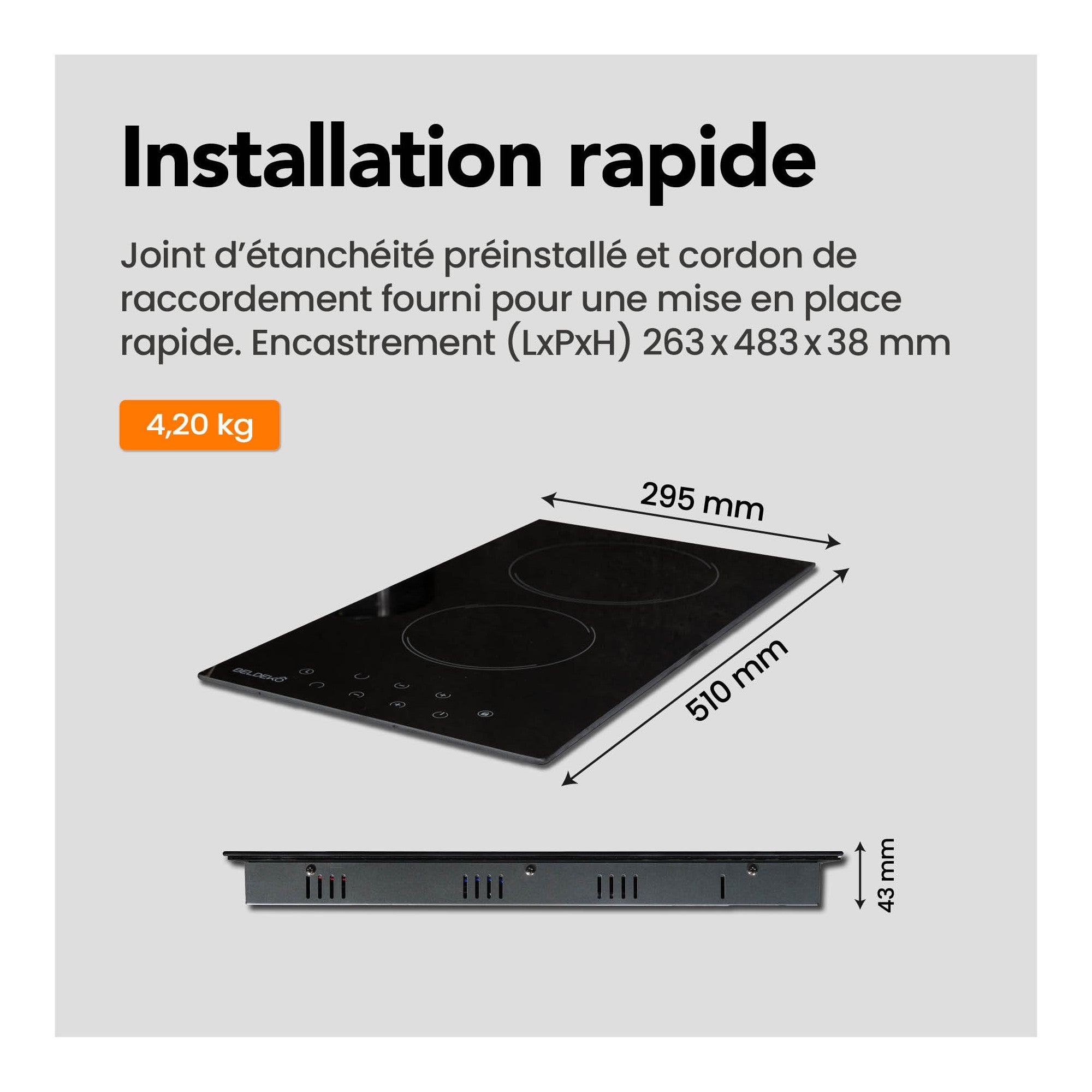 BELDEKO - Plaque Vitrocéramique 2 foyers 3000W - Minuteur, commande tactile - 6