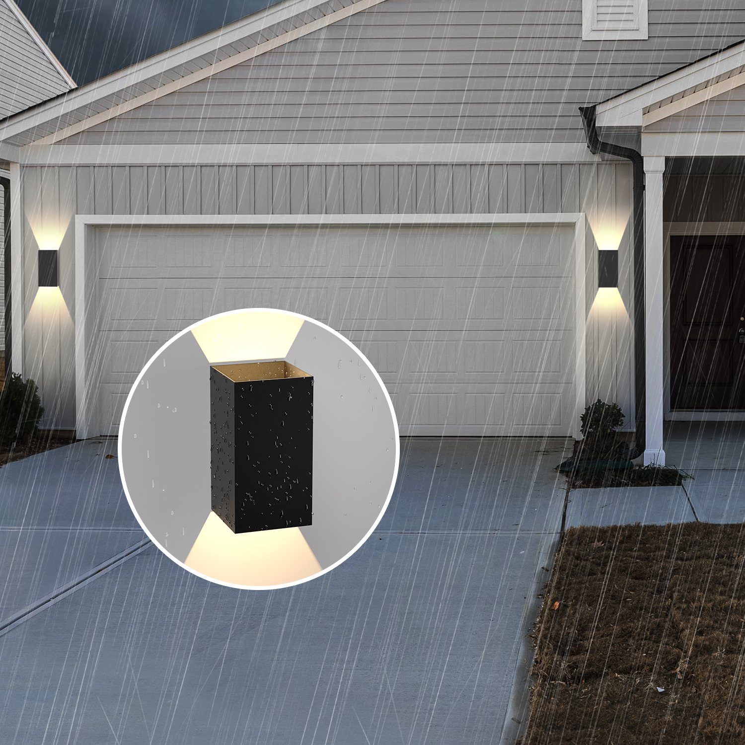 NETTLIFE 2 peças Aplique LED para exterior e interior: iluminação de parede preta, lâmpada para exterior, parede de casa 5 W IP65 branco quente 3000K - 2