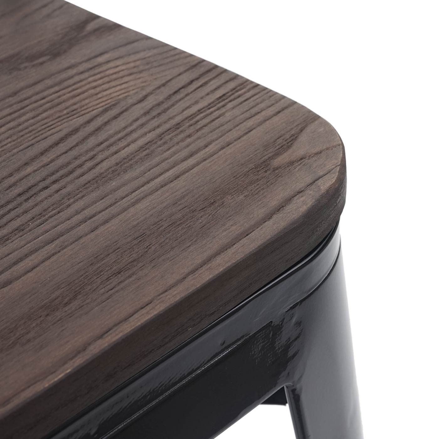 Zestaw 4 stołków HWC-A73 w tym drewniane siedzisko, metalowy stołek siedzisko stołek, metalowy industrialny design sztaplowany ~ czarny - 5