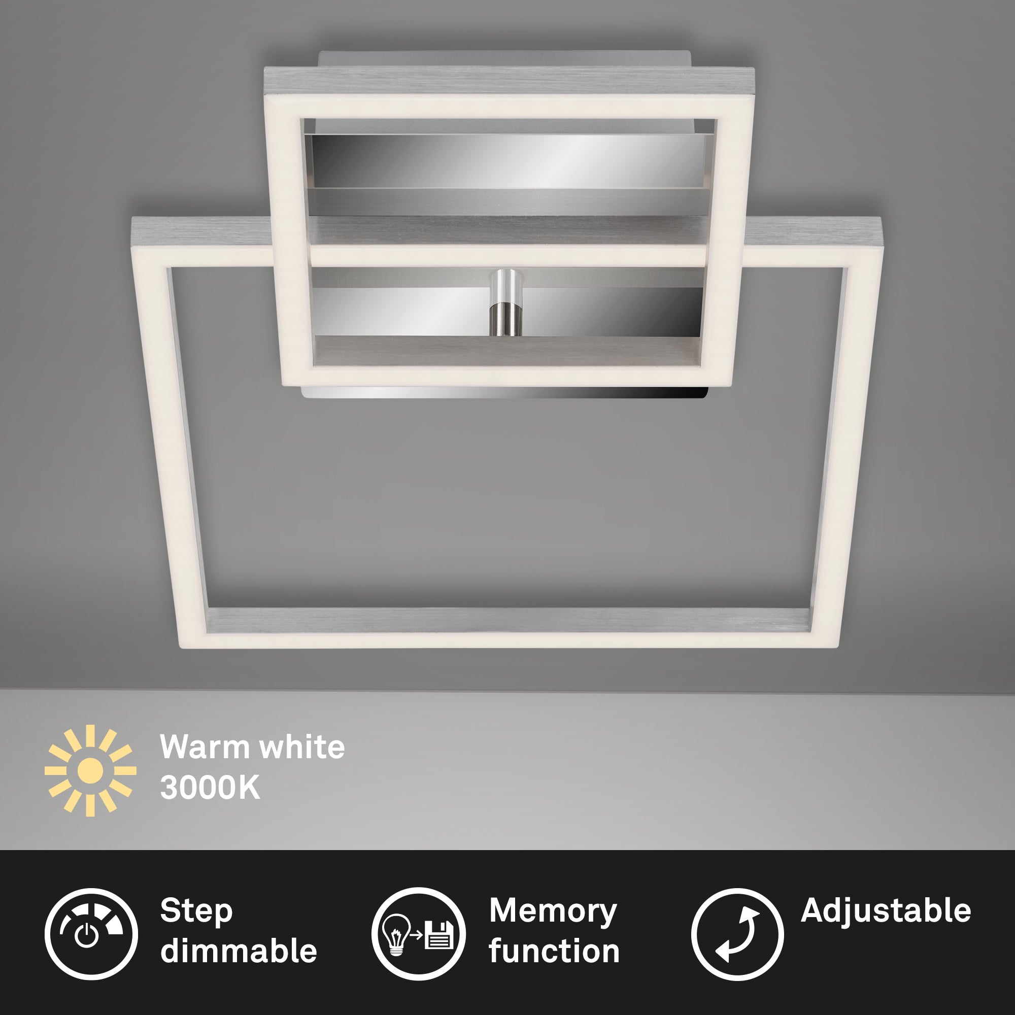 Plafonnier LED BRILONER LEUCHTEN FRAME, 20 W, 1500 lm, IP20, chrome-alu, métal-plastique, intensité lumineuse variable, 35,8 x 26 x 7,5 cm - 2