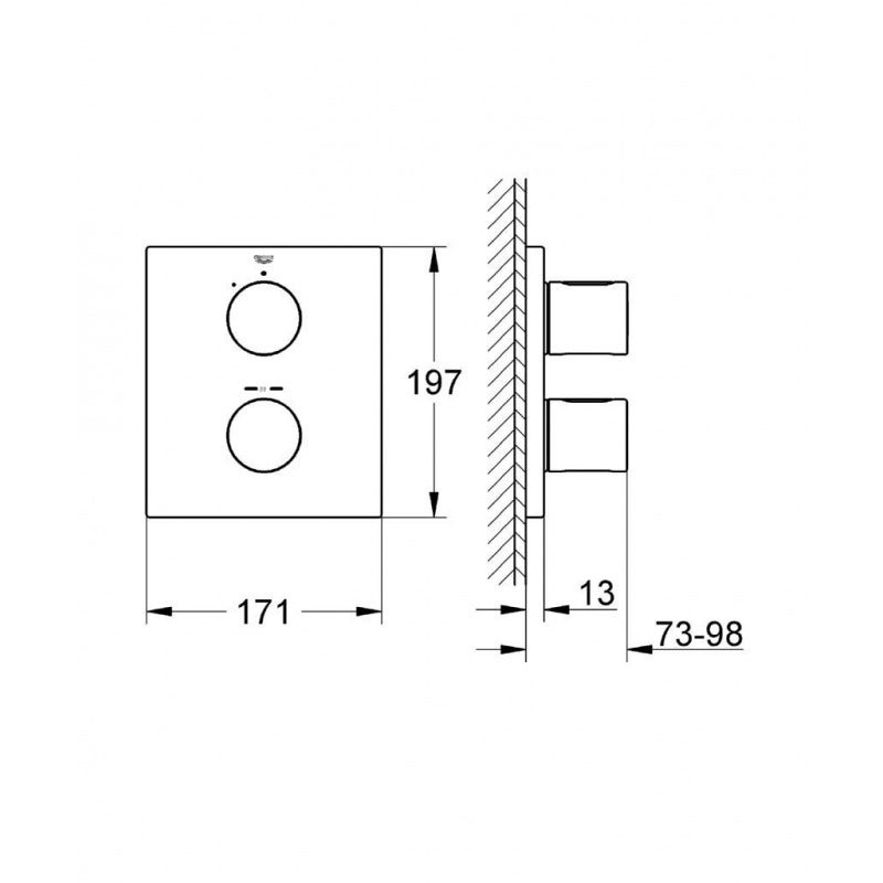 Grohe Grohtherm 3000 Cosmopolitan - Set de finition pour mitigeur thermostatique 1 sortie au dessus pour douche (19568000) - 2