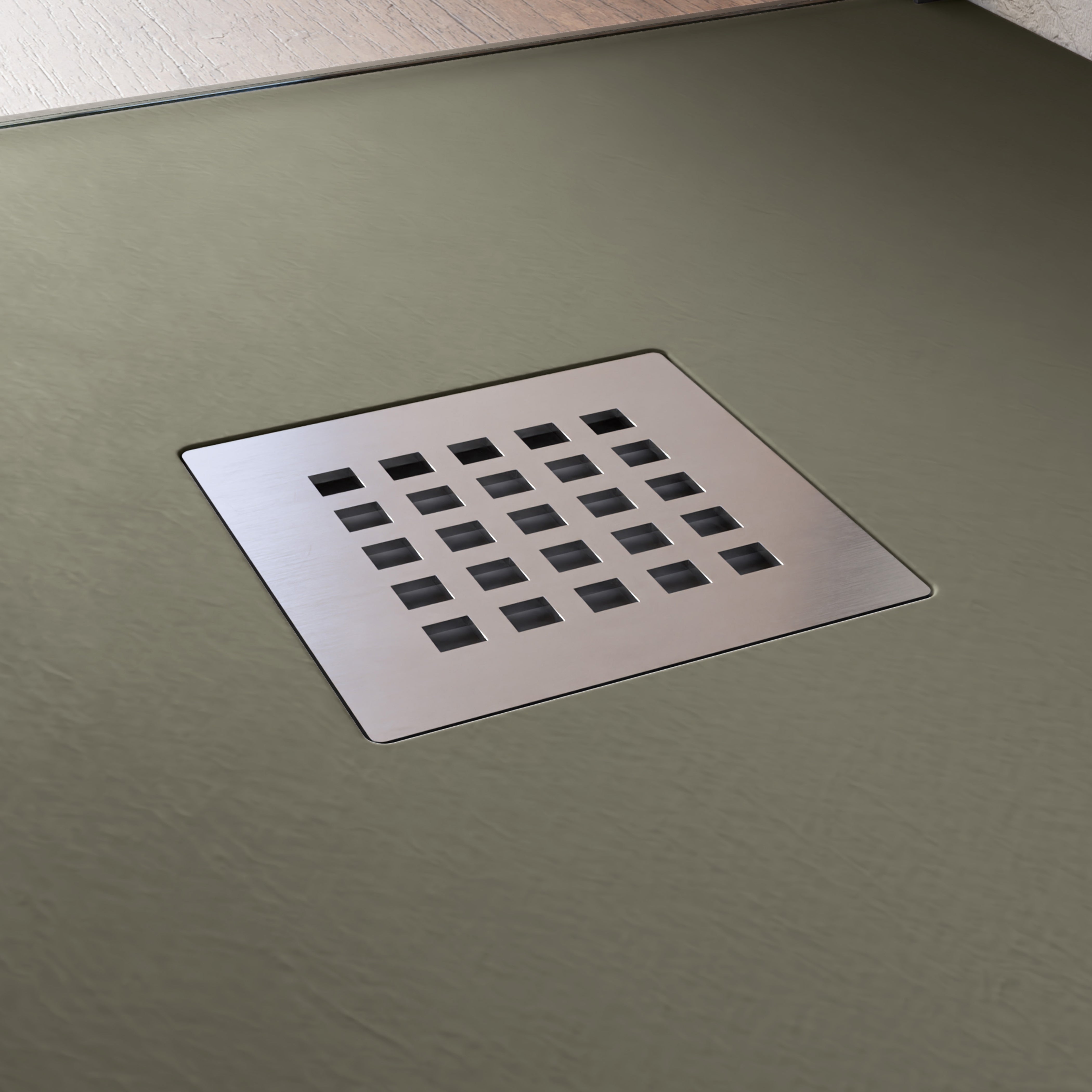 BELLOBATH - Plato de ducha de resina antideslizante - Textura pizarra suave - Plato ducha incluye válvula desagüe y rejilla- Kaki - 70 X 70&nbsp;cm - 4