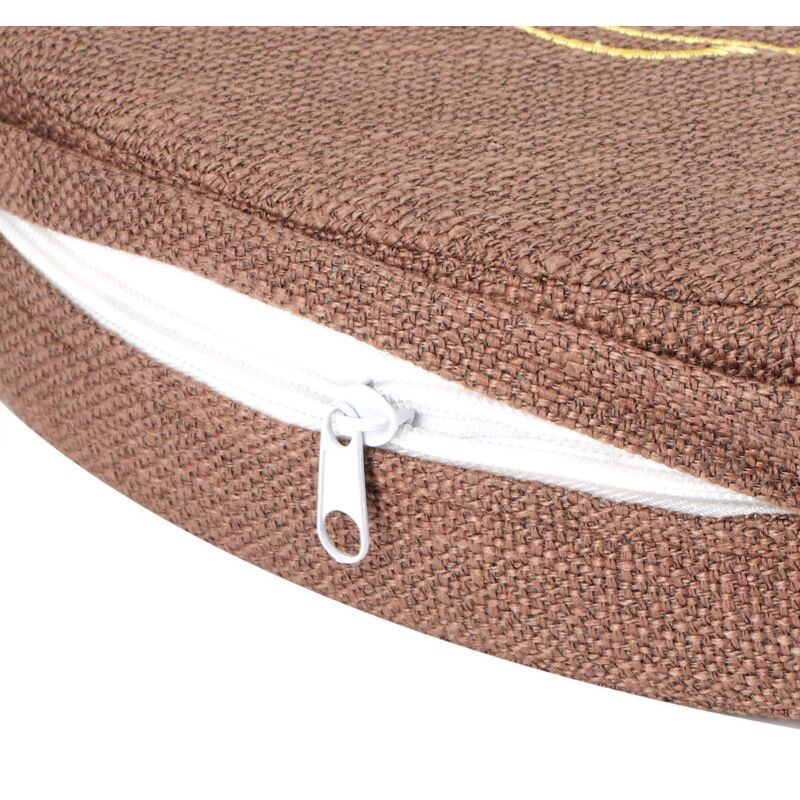 Almofada redonda bordada, ideal para tatames, varandas ou janelas salientes; capa removível e lavável, cor café, 40 cm de diâmetro. - 2