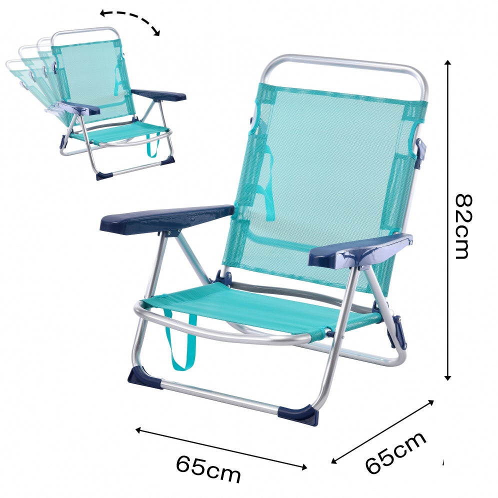 2 Sillas Playa Sillón Bajo Plegable Convertibles en Cama de Aluminio Ligero Turquesa - 2
