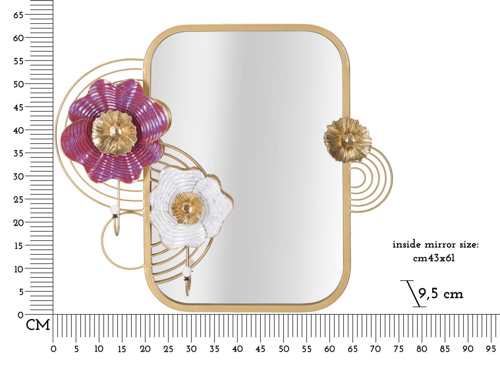 Specchio da parete con fiori in metallo multicolore cm 75x9,5x64,1 - 6