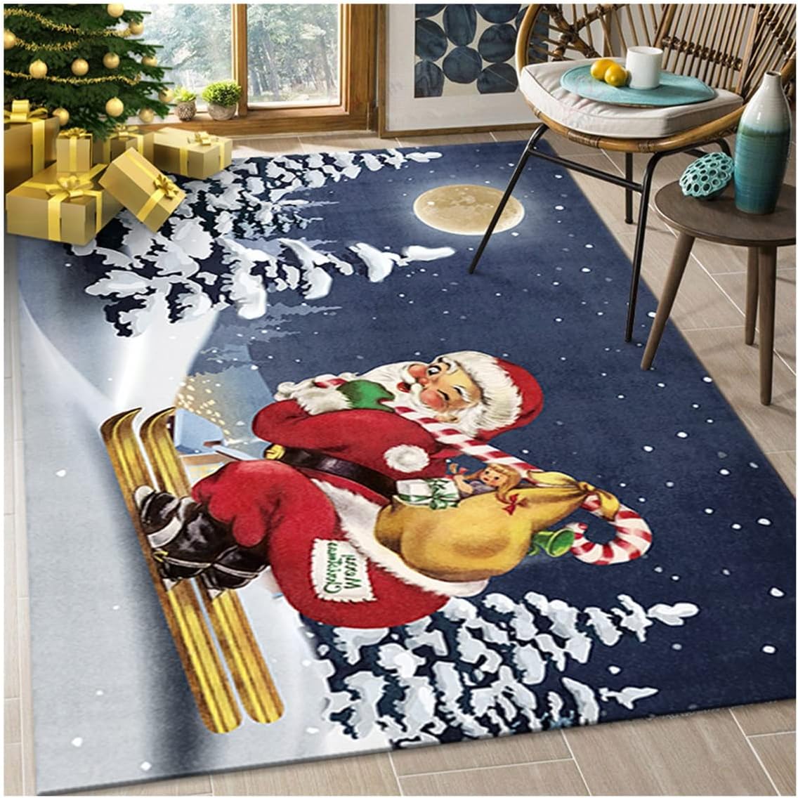 Ciemnoniebieski dywan świąteczny 40*60 cm, 1 sztuka, odporny na zabrudzenia i zużycie, dekoracja świąteczna, dywan świąteczny do salonu