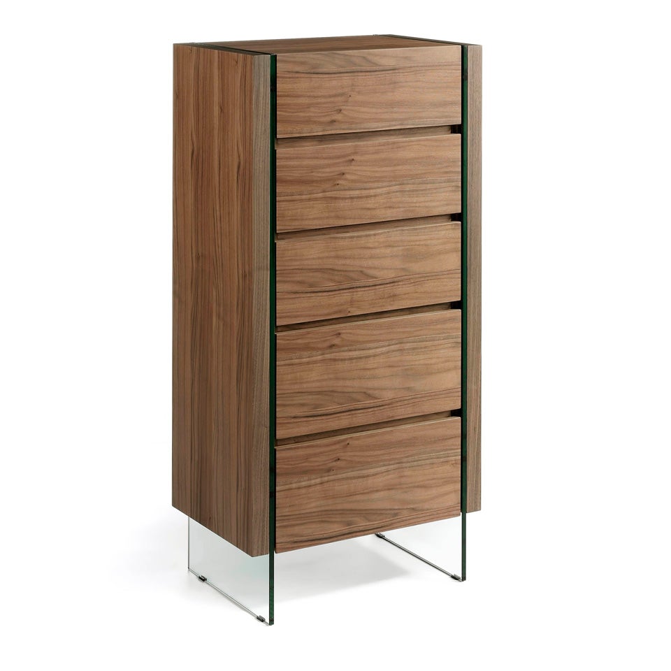 Szafka nocna z drewna orzechowego i szkła hartowanego 58 x 39 x 119 cm