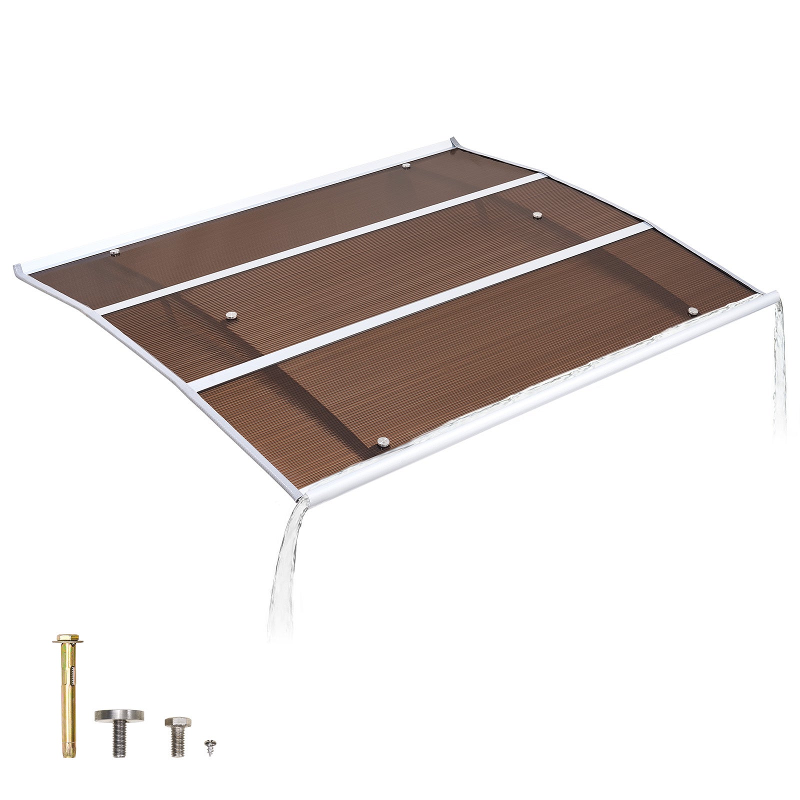 Marquesina vevor de policarbonato para puertas de entrada (100 x 120 cm),para exteriores, protección contra la lluvia,con drenaje y soporte metálico