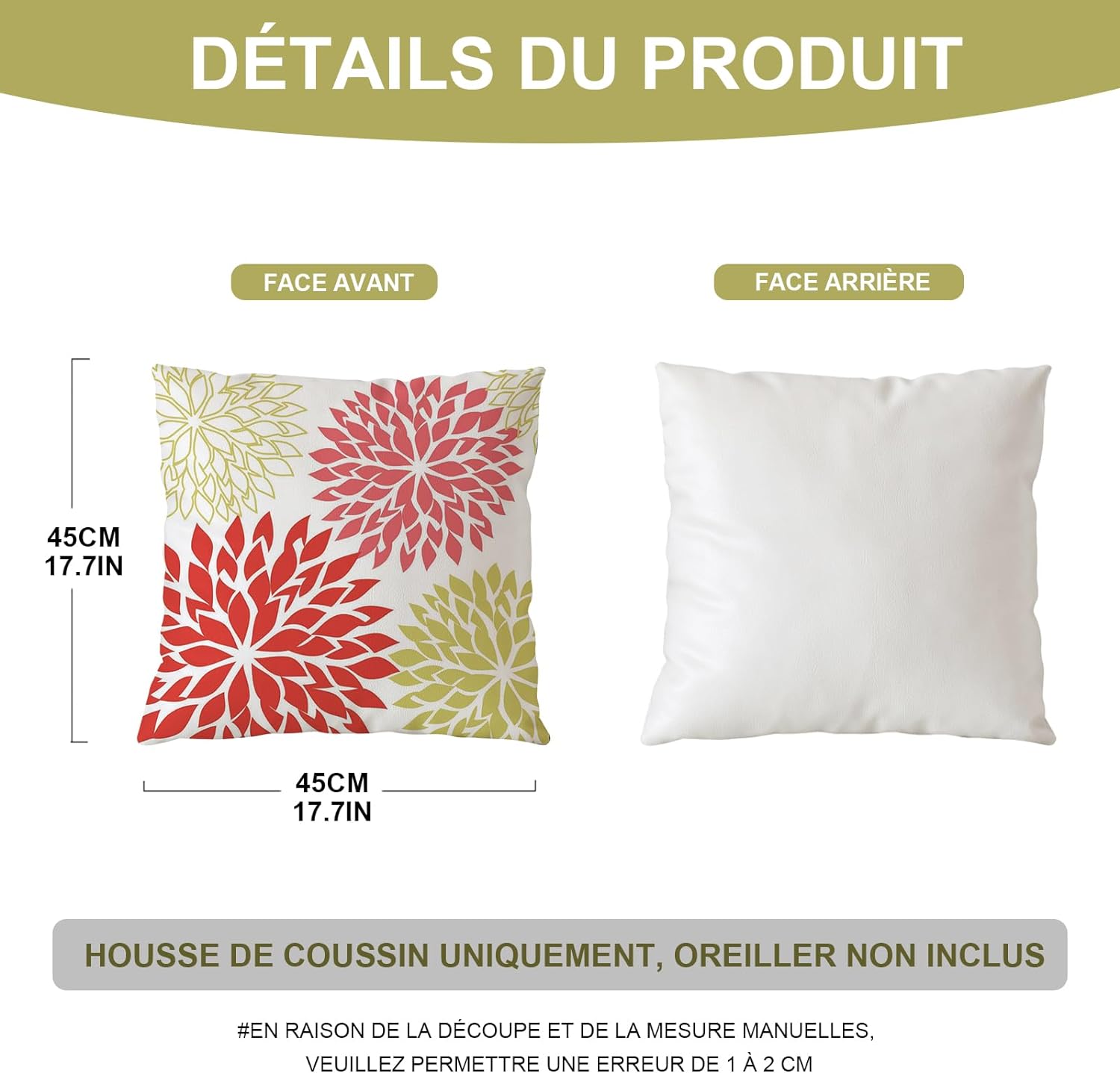Housse de Coussin Lot de 4 Taie d'oreiller Décoratives en Coton et Lin pour Canapé Housse Coussin 45 x 45 cm Coussin Salon Canapé Décoration - 2