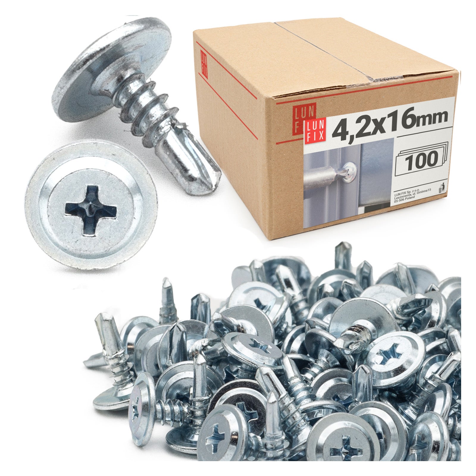 Wkręty do metalu samowiercące z łbem podkładkowym 4,2x16mm 100szt.