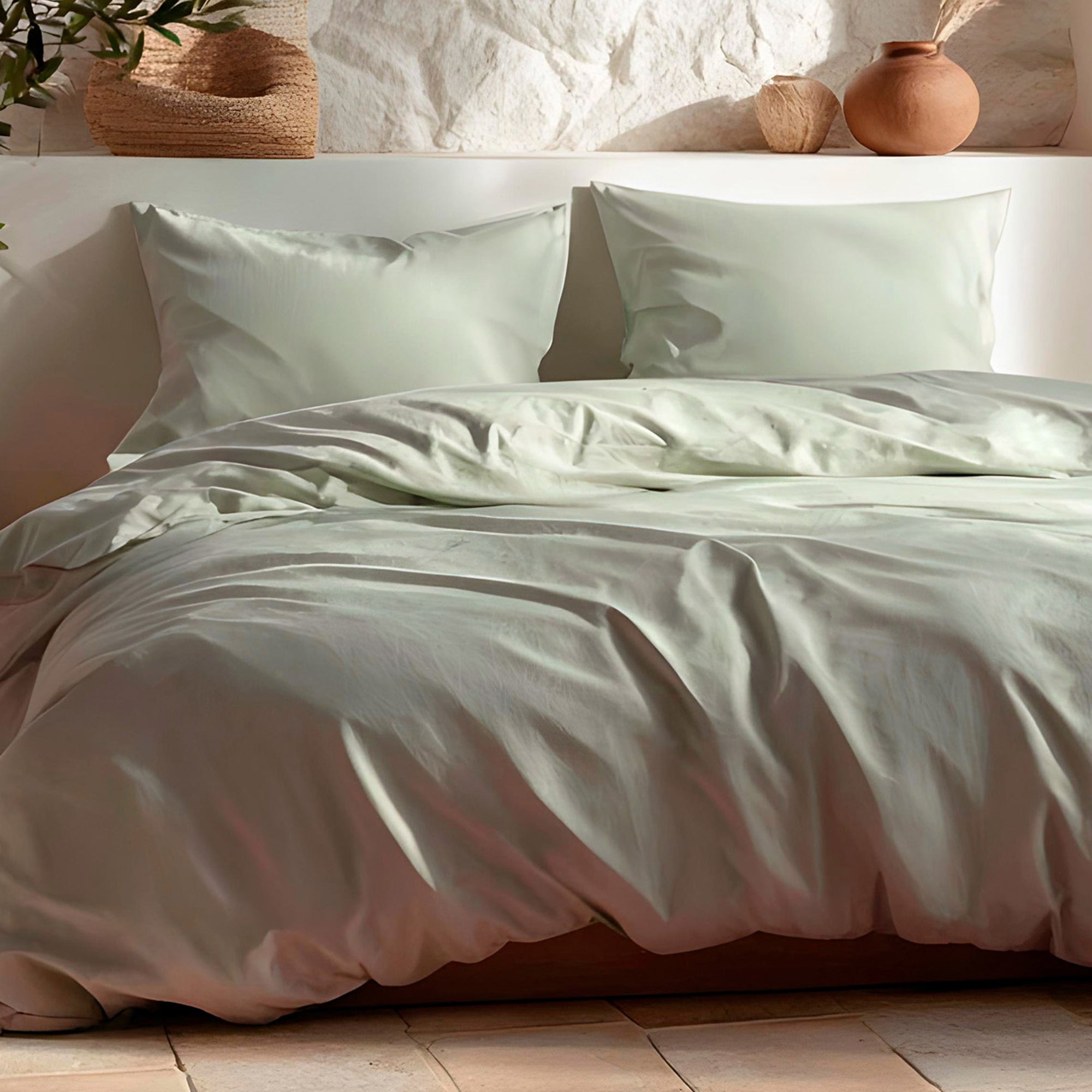 Copripiumino tinta unita 100% cotone + federe 260x240 + 2 (50x90) cm colore Acqua - 5