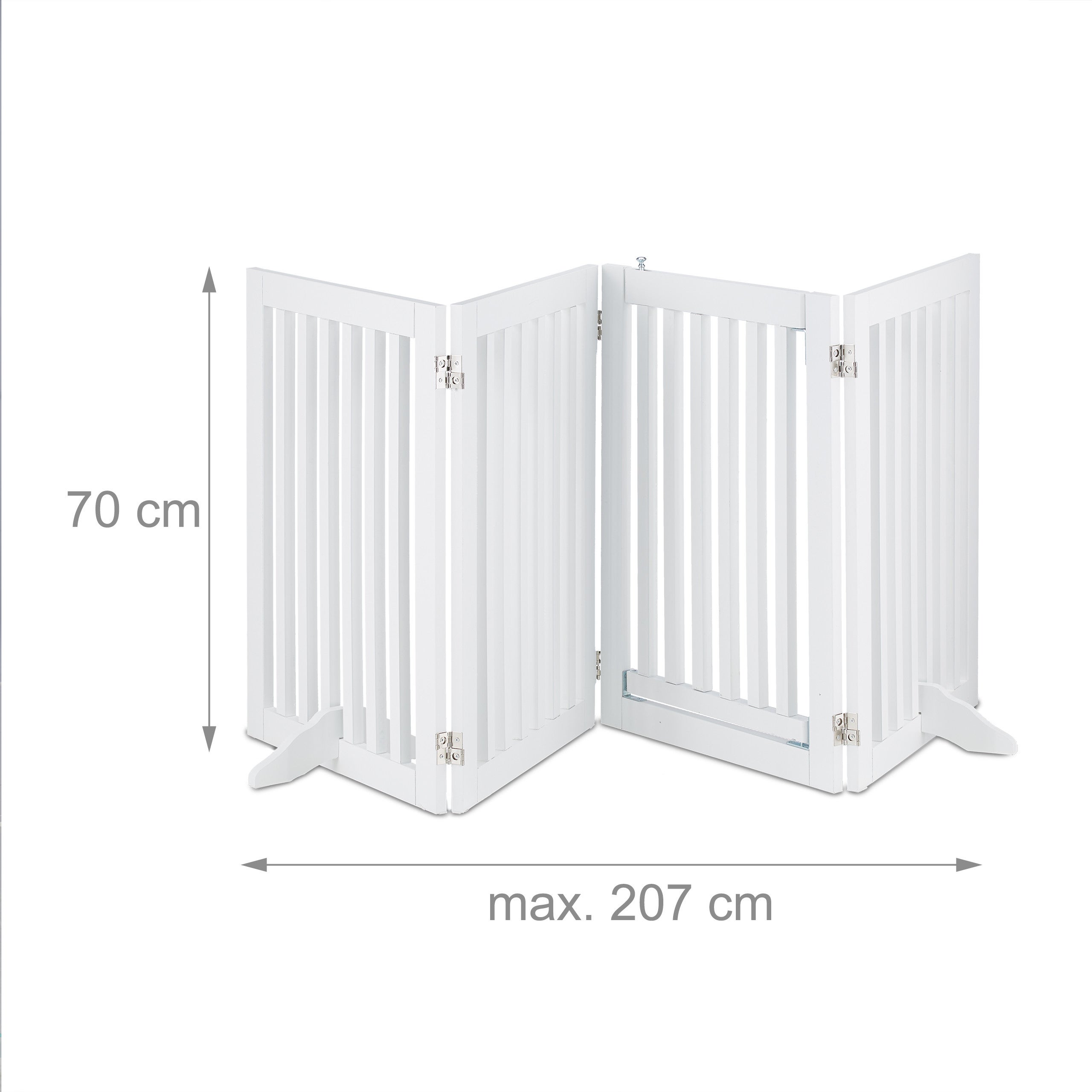 Grade de proteção, grade autónoma com porta, HxL: 70 x 207 cm, dobrável, com pés, crianças e cães, branca, Relaxdays - 4