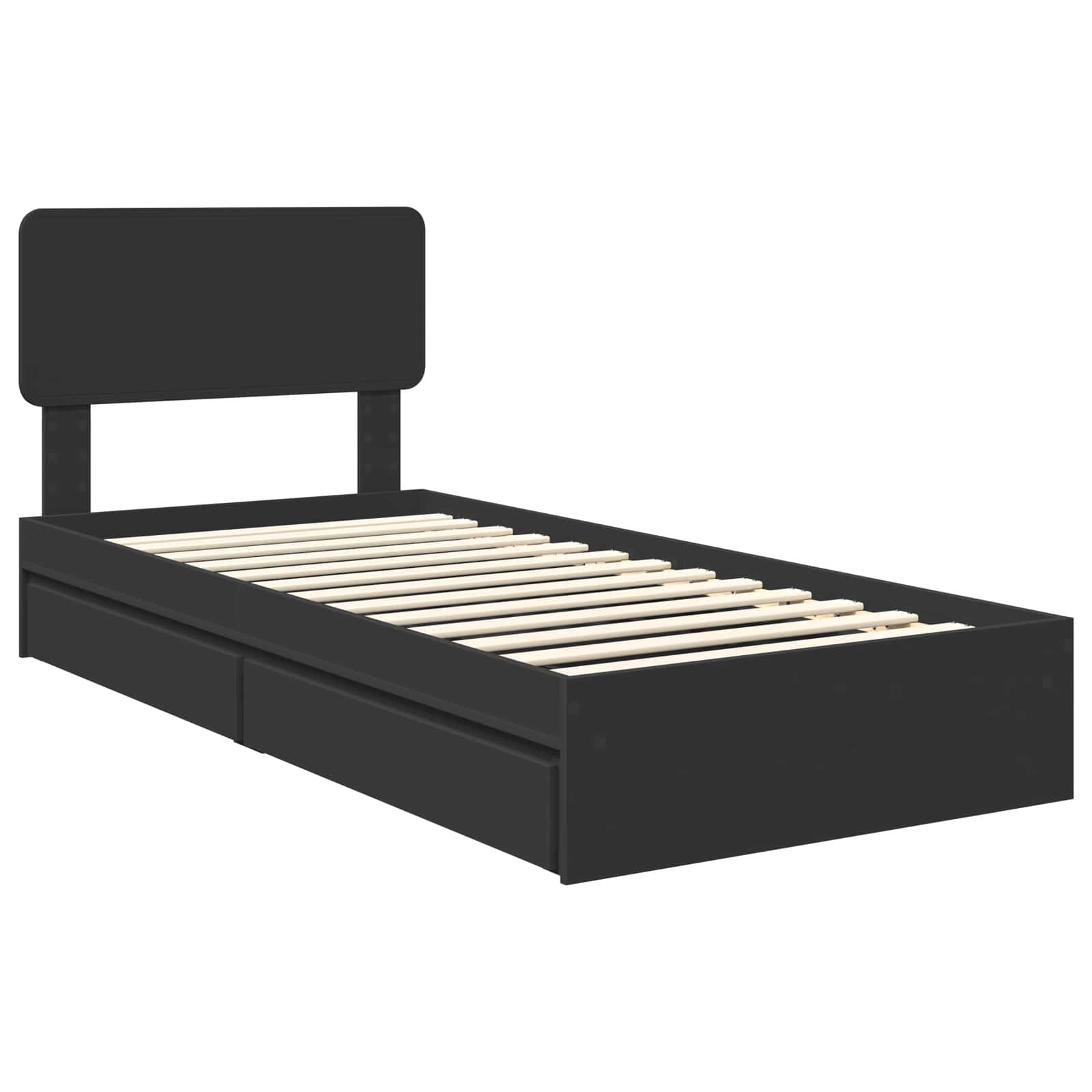 Lit de rangement avec tiroir noir 75 x 190 cm panneau de bois - 4