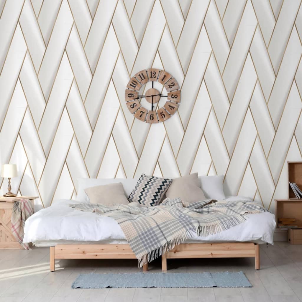 Papier Peint Géométrique Blanc Doré